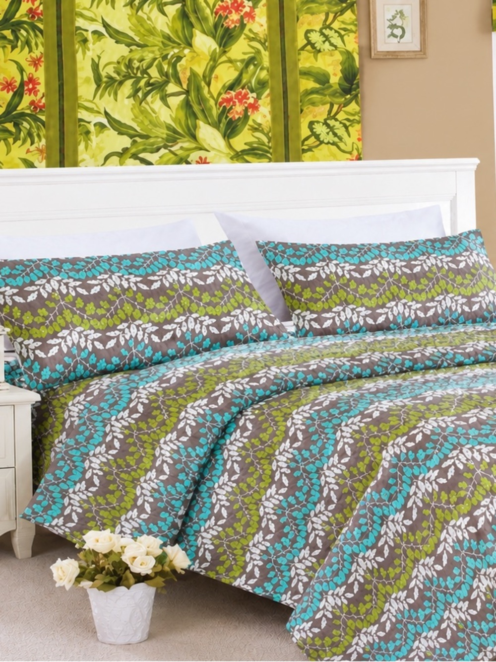 Loft 21 | Leaf Design Queen Sheet Set with 4 Pillowcases 🌱